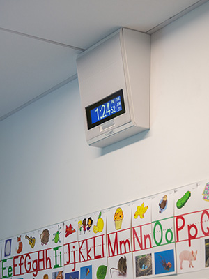 Bulletin board inside classroom with IP Speaker