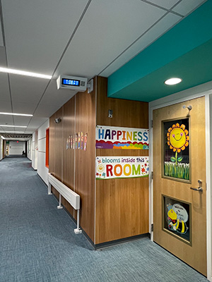 Bulletin board inside classroom with IP Speaker