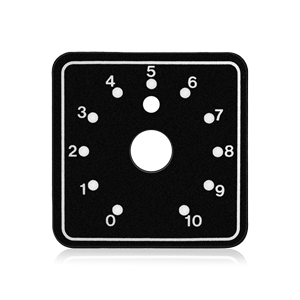 Picture of 2 inch x 2 inch Polycarbonate Dial Scale. 3/8 inch Center Hole