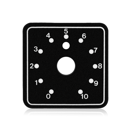 Picture of 2 inch x 2 inch Polycarbonate Dial Scale. 3/8 inch Center Hole