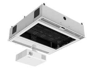 Picture of 2' x 2' Ceiling-Mount Rack with 2RU, Standard-Width, AmbiTILT™ Shelf and Integrated AC Power Pack with - With Projector Pole Adapter