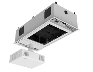Picture of 1' x 2' Ceiling-Mount Rack with 2RU, Half-Width, AmbiTILT™ Shelf and Integrated AC Power Pack - With Projector Pole Adapter